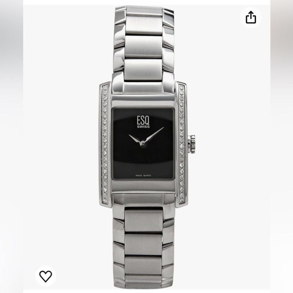 ESQ by Movado Stainless Steel Bracelet Black Dial Watch, framed by diamonds